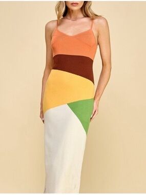 NEUTRAL COLORBLOCK KNIT MIDI DRESS Size Small New with tag